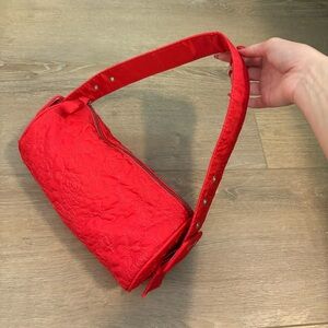 Anthropology red silk quilted bag